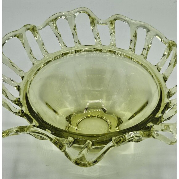Vintage Green 1940s Duncan & Miller Unique Open Lace Glass Bowl - Picture 2 of 9